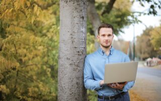 MBA program student using laptop computer