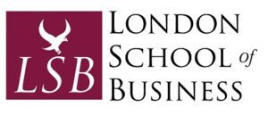 london school of business - a business school with sleek, modern design featuring the silhouette of london's iconic skyline against a backdrop of vibrant blue.