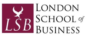 london school of business - a business school with sleek, modern design featuring the silhouette of london's iconic skyline against a backdrop of vibrant blue.